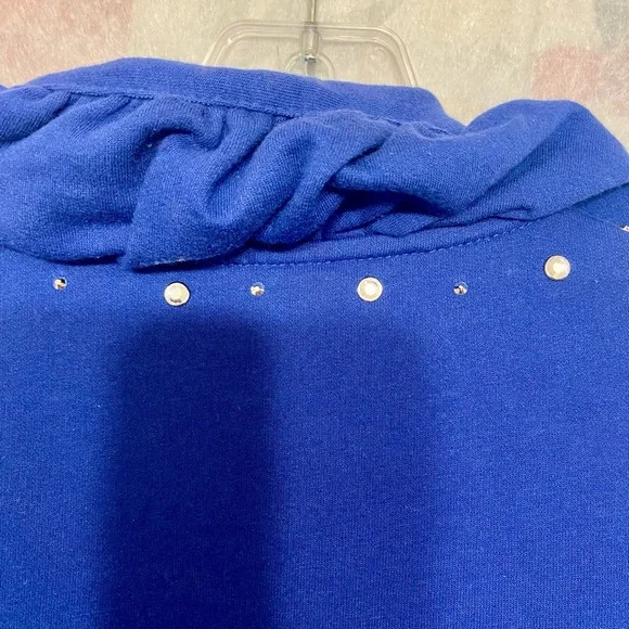 Vintage Quacker Factory Blue Ruffled Zip-Up Top w/rhinestone bling. Size S. - Picture 4 of 7